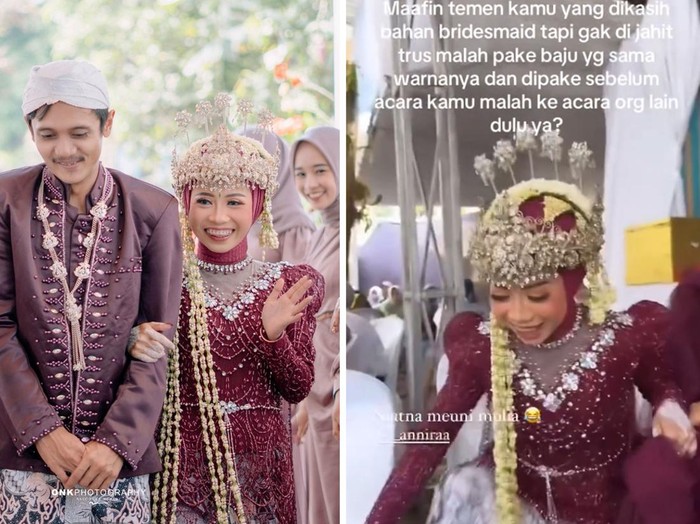 Pengantin wanita ini curhat sudah memberikan kain untuk bridesmaid malah tidak dijahit dan memakai bahan yang sama untuk datang ke acara pernikahan orang lain, sebelum hari h pernikahannya. Postingan tersebut langsung viral.