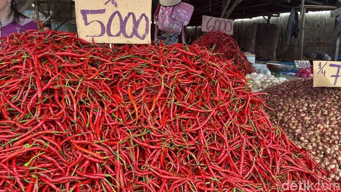 Potret harga cabai merah yang anjlok di Pasar Gambir Deli Serdang. (Kartika Sari/detikSumut)