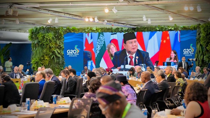 Prabowo saat memberikan pernyataann di sesi pertama KTT G20 Brasil.