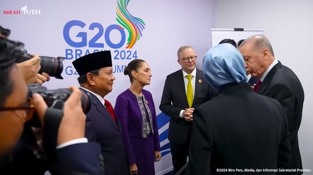 Presiden Prabowo Bertemu Para Pemimpin MIKTA di KTT G20 Brasil 2024, Rio de Janeiro,Senin (18/11/2024). (Tangkapan Layar Youtube Sekretariat Presiden)