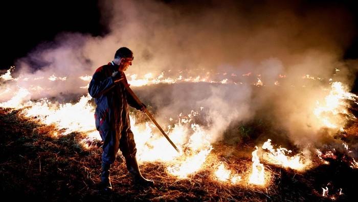 Protes Perjanjian Dagang UE-Amerika Latin, Petani Prancis Bakar Jerami A French farmer burns straw in a field to protest against the prospect of a trade agreement between the European Union (EU) and the Latin American countries united within Mercosur, in Puyreaux, France, November 18, 2024. REUTERS/Stephane Mahe
TPX IMAGES OF THE DAY