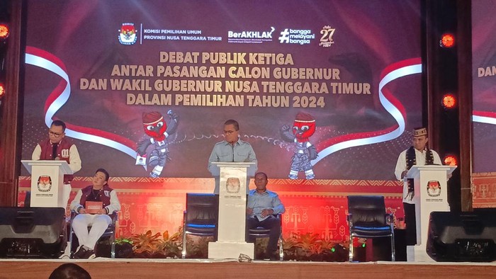 Debat ketiga Pilgub NTT di Auditorium Undana, Kupang, Rabu (20/11/2024). (Simon Selly/detikBali)