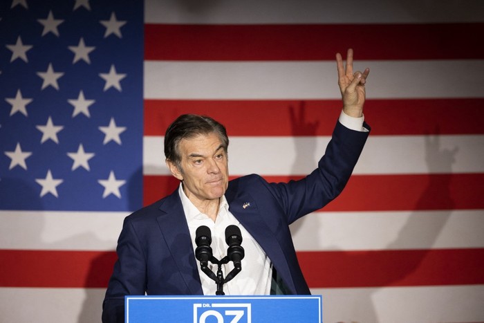 (FILES) Republican US Senatorial candidate for Pennsylvania, Mehmet Oz, gestures as he speaks during a campaign rally in Elizabethtown, Pennsylvania, on November 2, 2022. Donald Trump announced November 19 that he was appointing Mehmet Oz, a former surgeon and TV celebrity known as 