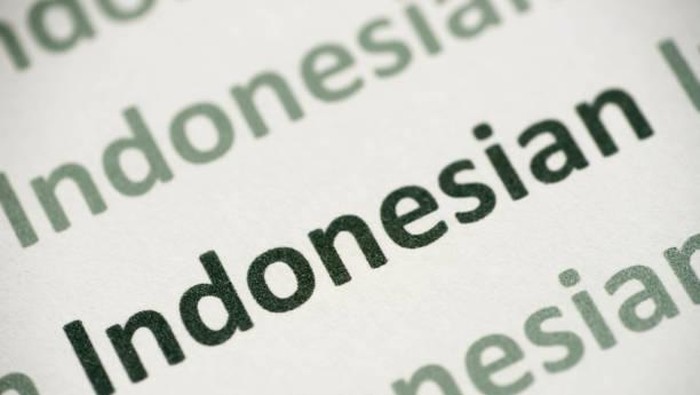 word Indonesian language printed on white paper macro