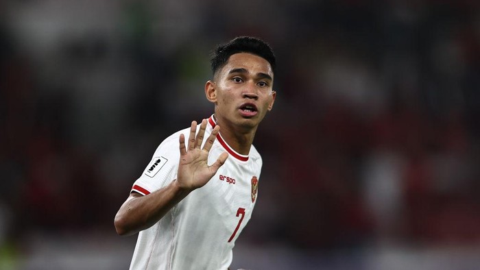 JAKARTA, INDONESIA - NOVEMBER 19: Marselino Ferdinan of Indonesia celebrates his second goal during the FIFA World Cup Asian 3rd Qualifier Group C match between Indonesia and Saudi Arabia at Gelora Bung Karno Stadium on November 19, 2024 in Jakarta, Indonesia. (Photo by Robertus Pudyanto/Getty Images)