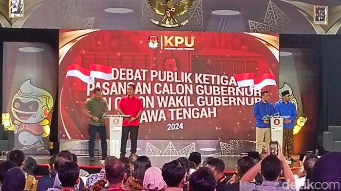 Suasana debat pamungkas Pilgub Jateng di Muladi Dome, Tembalang, Semarang, Rabu (20/11/2024).