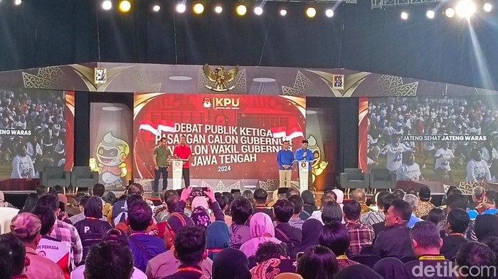 Suasana debat pamungkas Pilgub Jateng di Muladi Dome, Tembalang, Semarang, Rabu (20/11/2024).