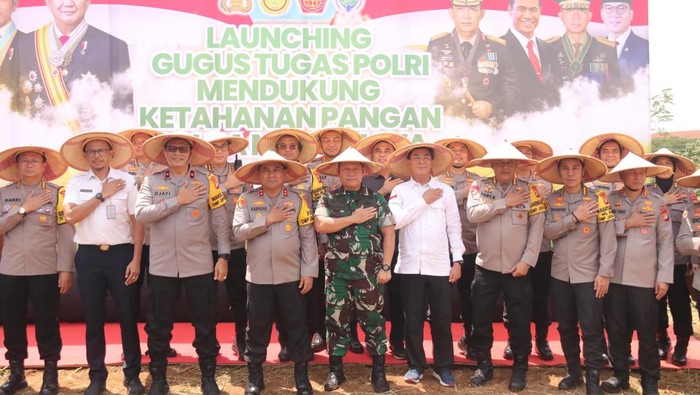 Polda Metro Jaya menanam sayur di lahan tidur seluas 15 hektare di Cigombong, Bogor.