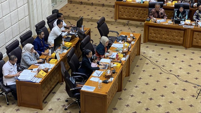 Wakil Ketua Komisi VII DPR Fraksi Gerindra, Rahayu Saraswati (Sara), turut membawa seorang putrinya yang masih balita selama rapat berjalan di ruang rapat Komisi VII DPR kompleks parlemen, Senayan, Jakarta, Rabu (20/11/2024).