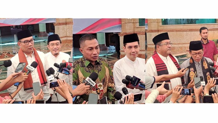 Polda Metro Jaya menggelar doa bersama dalam rangka menjelang Pilkada 2024 di Masjid Al-Kautsar, Jakarta Selatan, Kamis (21/11/2024). Tiga pasangan calon (paslon) Pilkada Jakarta turut hadir.