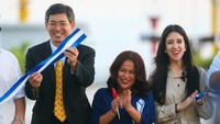 Duta Besar Tiongkok Zhang Yanhui, Menteri Pariwisata El Salvador Morena Valdez, dan Wakil Menteri Luar Negeri Adriana Mira mengambil bagian dalam peresmian dermaga wisata baru di pelabuhan La Libertad, El Salvador, Rabu (20/11/2024).