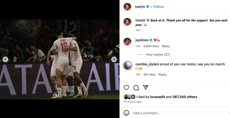 Instagram pemain Timnas