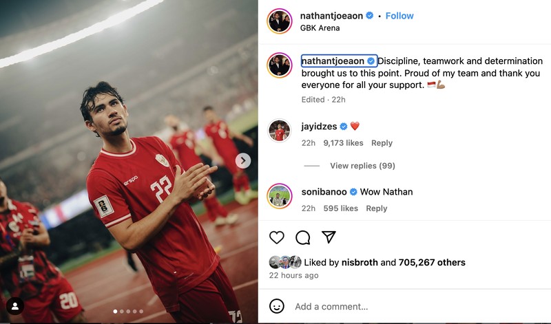 Instagram pemain Timnas