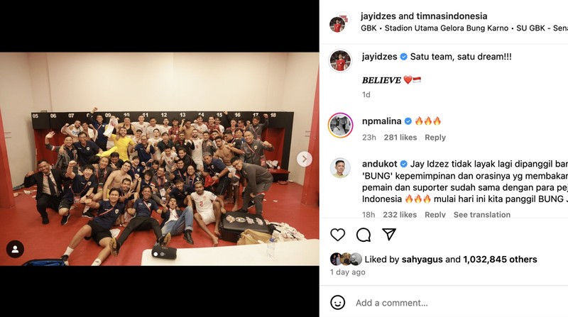 Instagram pemain Timnas