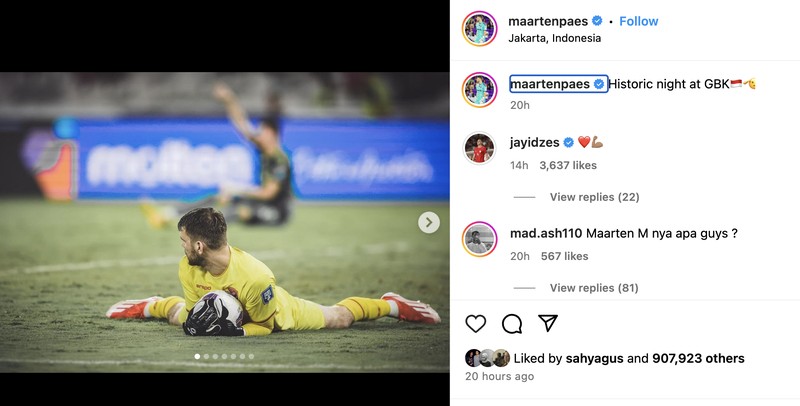 Instagram pemain Timnas