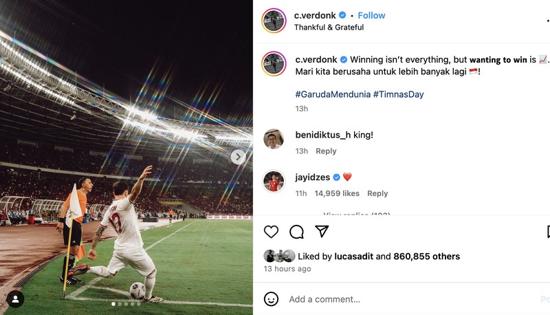 Instagram pemain Timnas