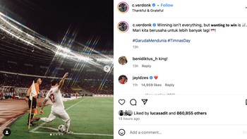 Menang bukan segalanya, tapi keinginnan untuk menang adalah segalanya. Mari kita berusaha untuk lebih banyak lagi, tulis Calvin Verdonk. Foto: X.com