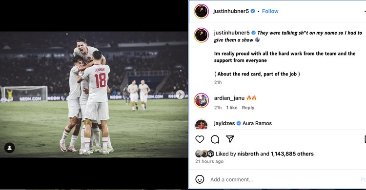 Instagram pemain Timnas