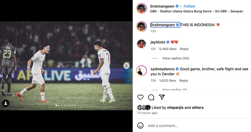 Instagram pemain Timnas