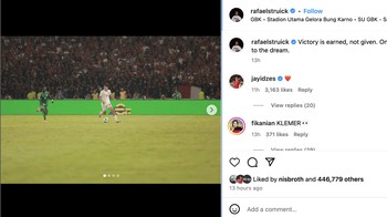 Kemenangan itu diraih, bukan diberi. Satu langkah lebih dekat menuju impian, tulis Rafael Struick. Foto: X.com