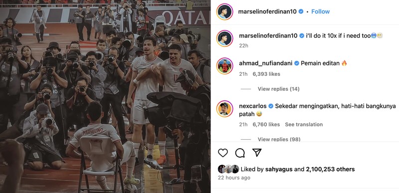 Instagram pemain Timnas