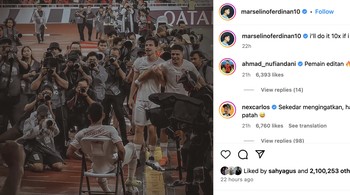 Saya akan melakukannya 10 kali jika perlu, tulis Marselino Ferdinan saat memposting pose selebrasinya yang jadi viral. Foto: X.com