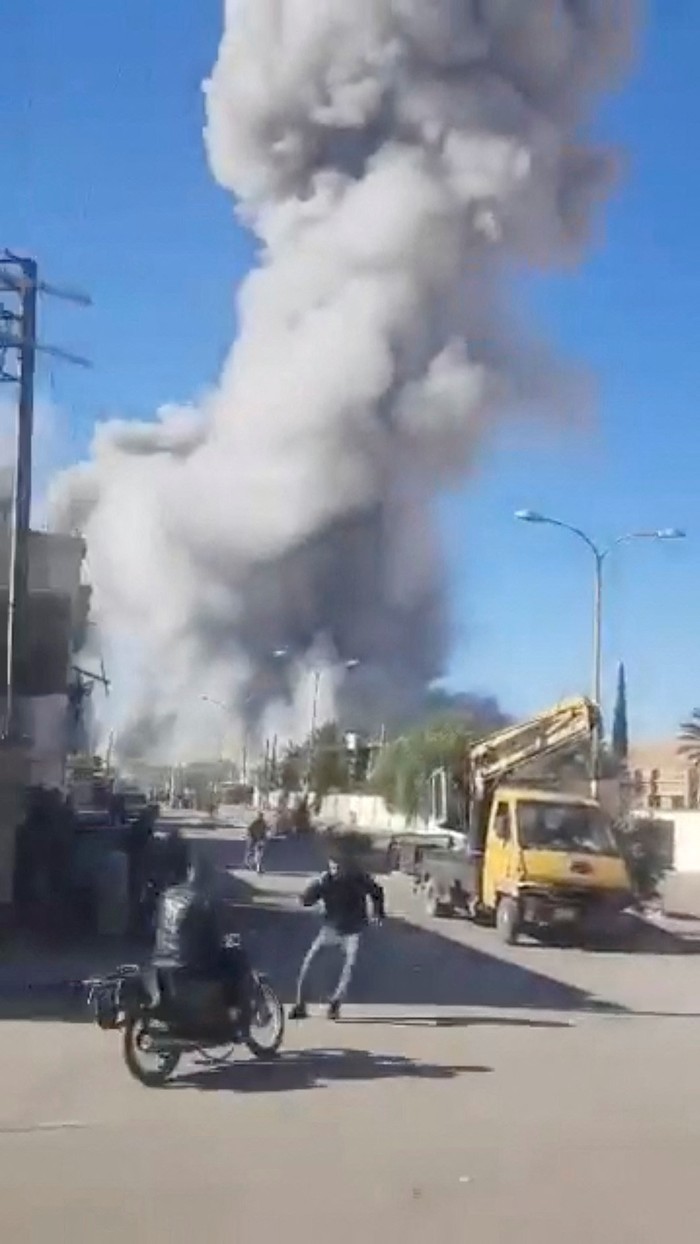 Smoke billows following an explosion after an attack on the historic city of Palmyra, Syria November 20, 2024, in this screengrab obtained from a social media video. via REUTERS  THIS IMAGE HAS BEEN SUPPLIED BY A THIRD PARTY. NO RESALES. NO ARCHIVES.