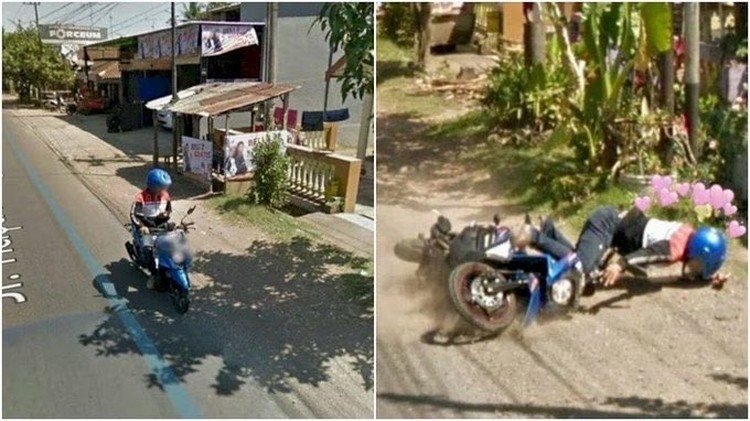 Kejadian random bisa terjadi kapan saja. Sialnya, momen mereka terabadikan di Google Street View. Ya, mau gimana lagi.