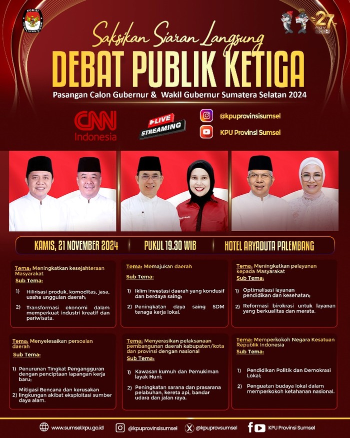 Poster Debat Ketiga Pilgub Sumsel