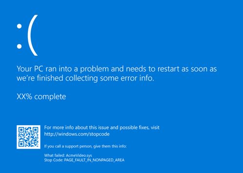 Ilustrasi tampilan laptop blue screen di Windows.