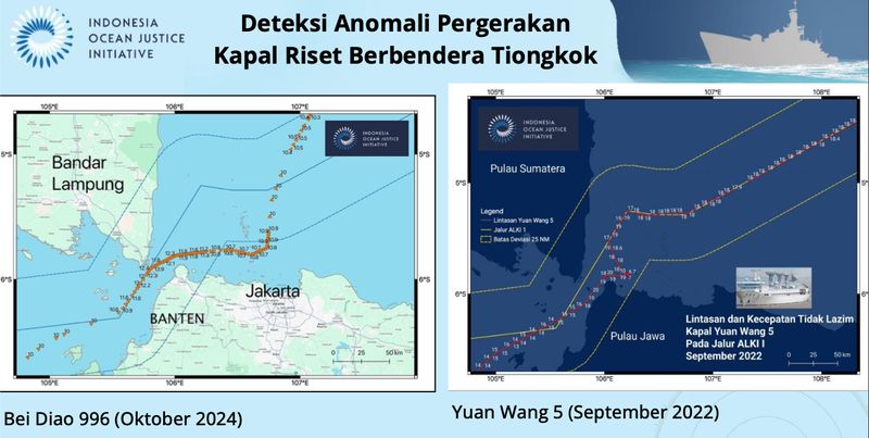 Kapal asing lewat Selat Sunda tapi keluar jalur. (Dok IOJI)