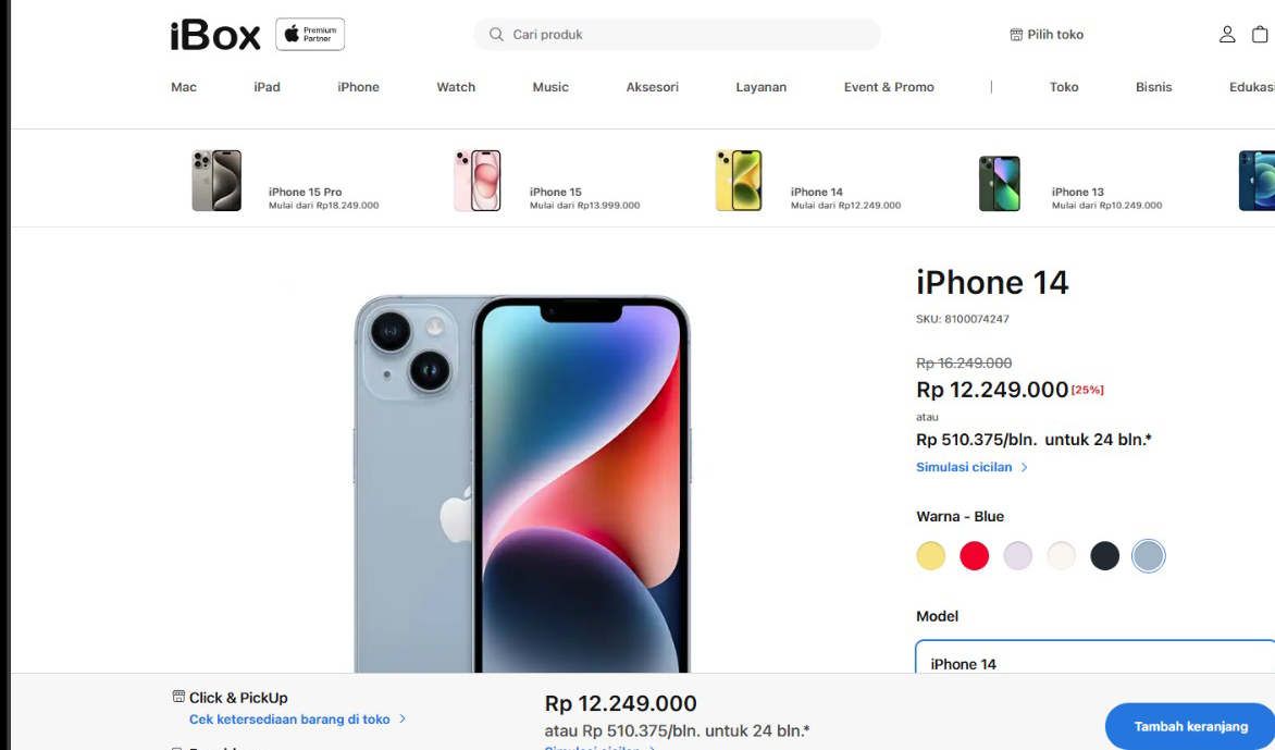 Tangkapan layar pada 23/11, penjualan Iphone 14 yang dijual di iBox.iBox