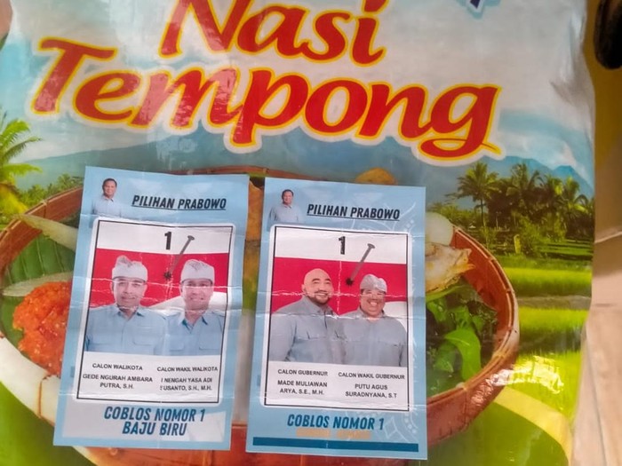 Bawaslu Denpasar membubarkan kegiatan bagi-bagi beras bergambar Mulia-PAS, Sabtu (23/11/2024).
