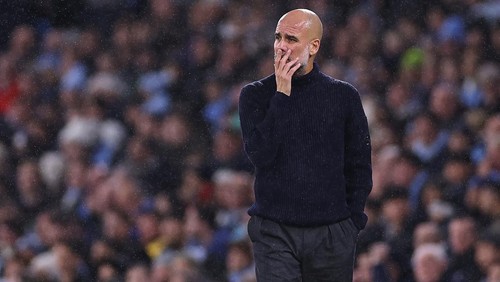 MANCHESTER, ENGLAND - NOVEMBER 23: Pep Guardiola manager of Manchester City looks on during the Premier League match between Manchester City FC and Tottenham Hotspur FC at Etihad Stadium on November 23, 2024 in Manchester, England. (Photo by Robbie Jay Barratt - AMA/Getty Images)