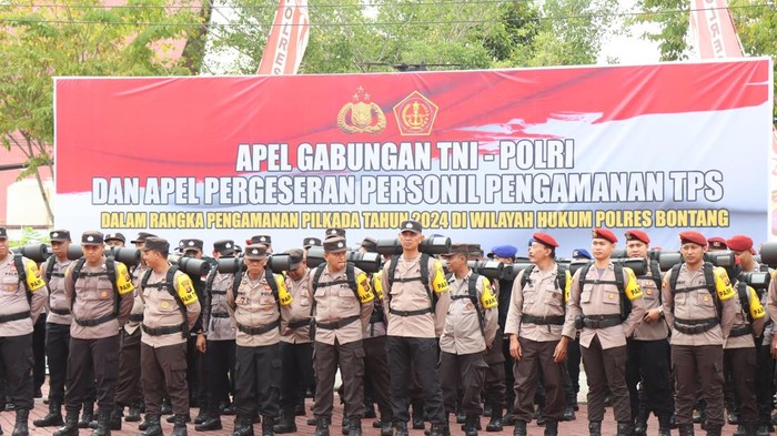 Apel gabungan 1.356 personel TNI-Polri untuk mengamankan Pilkada Bontang 2024. Dokumen Istimewa