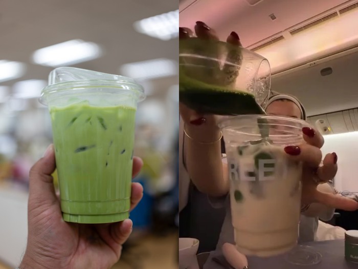 bikin matcha latte di atas pesawat
