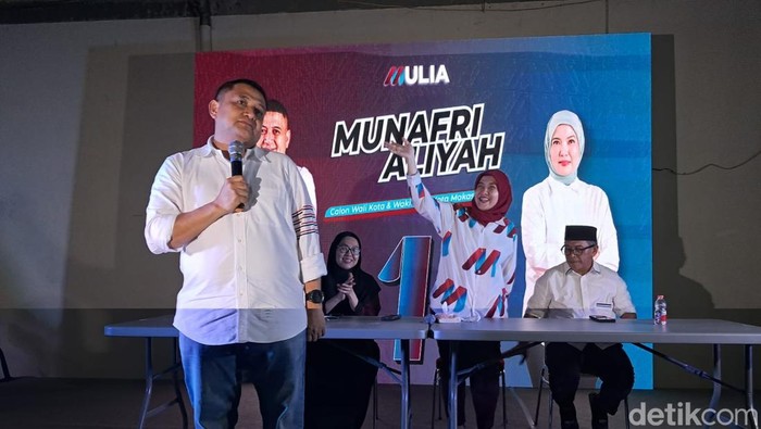 Deklarasi kemenangan pasangan calon wali kota dan wakil wali kota Makassar nomor urut 1 Munafri Appi Arifuddin-Aliyah Mustika Ilham (MULIA) di Posko Induk MULIA, Jalan Pettarani, Makassar. Nur Hidayat Said/detikSulsel