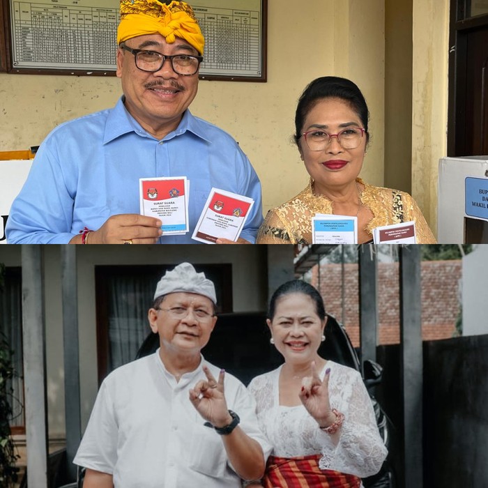 Dua calon bupati Buleleng bersama istri seusai mencoblos di Pilkada 2024, Rabu (27/11/2024). (Istimewa)
