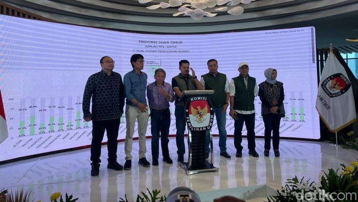 KPU Jatim menggelar konferensi pers tentang jumlah tenaga KPPS yang meninggal saat bertugas.