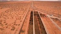 Foto udara fasilitas Persatuan Ternak Regional Chihuahua di perbatasan Jeronimo-Santa Teresa, di pinggiran Ciudad Juarez, Meksiko. 