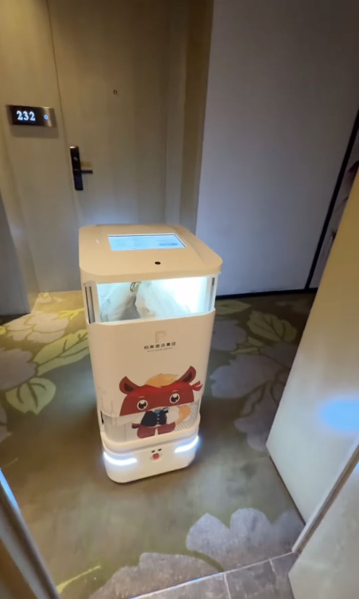 Bule Ini Girang Lihat Robot Antar Makanan di Hotel China