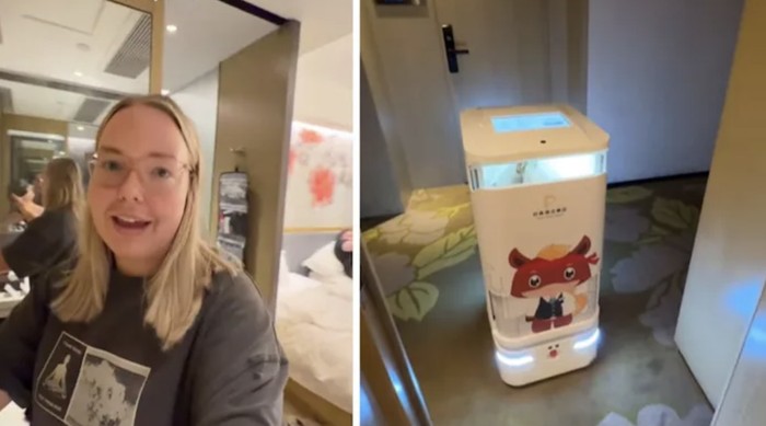 Bule Ini Girang Lihat Robot Antar Makanan di Hotel China