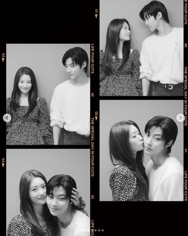 Hwang In Yeop dan Jung Chaeyeon dinilai serasi bak pasangan sungguhan. Penggemar semakin histeris melihat Jung Chaeyeon mencium pipi lawan mainnya itu. Foto: dok. Instagram @j_chaeyeoni, dok. Instagram @hi_high_hiy