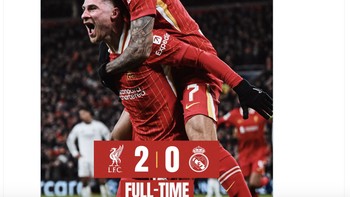 Akun resmi Liverpool di X mengabarkan kemenangan mereka. Foto: X.com