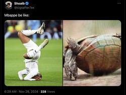 Satu lagi meme Mbappe nyungsep, diibaratkan seekor penyu. Foto: dok. Internet/X (Twitter)