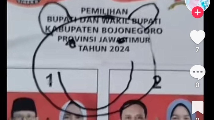 Surat suara Pilkada 2024 dicoret-coret.