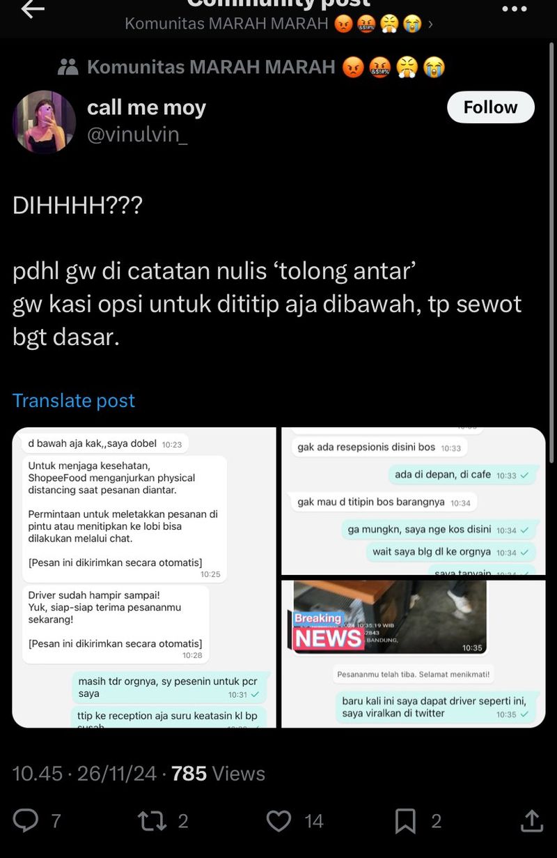 Wanita Ini Ancam Viralkan Ojol yang Ogah Antar Makanan ke Lt 3