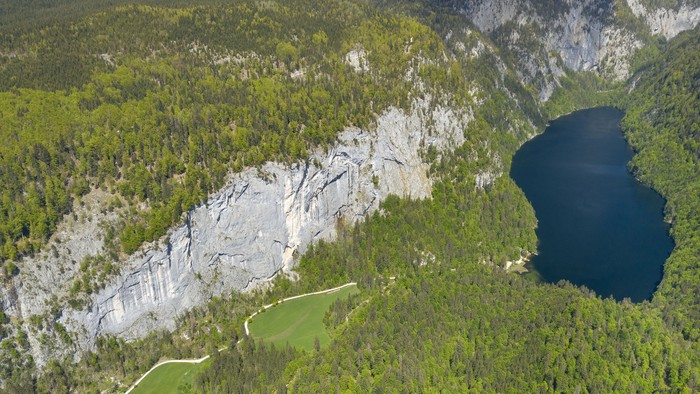 Lake Toplitz is a lake situated in a dense mountain forest high up in the Austrian Alps, 98 km from Salzburg in western Austria. It is surrounded by cliffs and forests in the Salzkammergut lake district, within the Totes Gebirge.