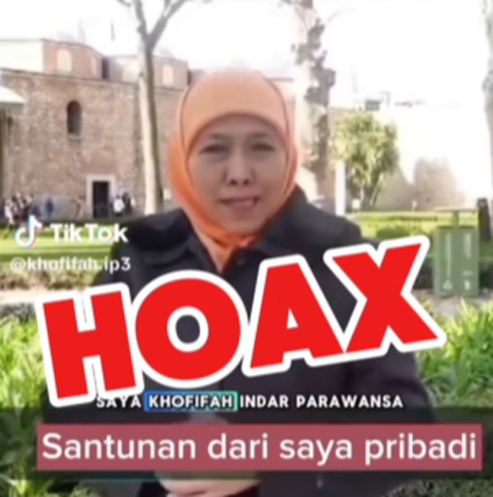 Video hoaks soal Khofifah janji beri santunan jika menang Pilgub Jatim.