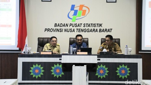 Kepala BPS NTB Wahyudin saat memaparkan perkembangan inflasi di Nusa Tenggara Barat di Kantor BPS NTB, Senin (2/12/2024). (Nathea Citra/detikBali)